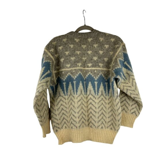 ALAFOSS Icewool Mens S Crew Neck Jumper Sweater Beige Fair Isle Virgin Wool VTG - Picture 7 of 12